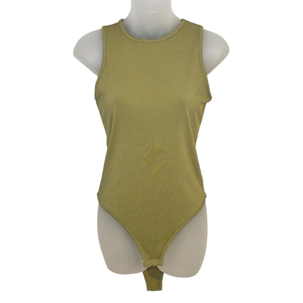 SHEIN Green Ribbed High Neck Tank Bodysuit Size Medium